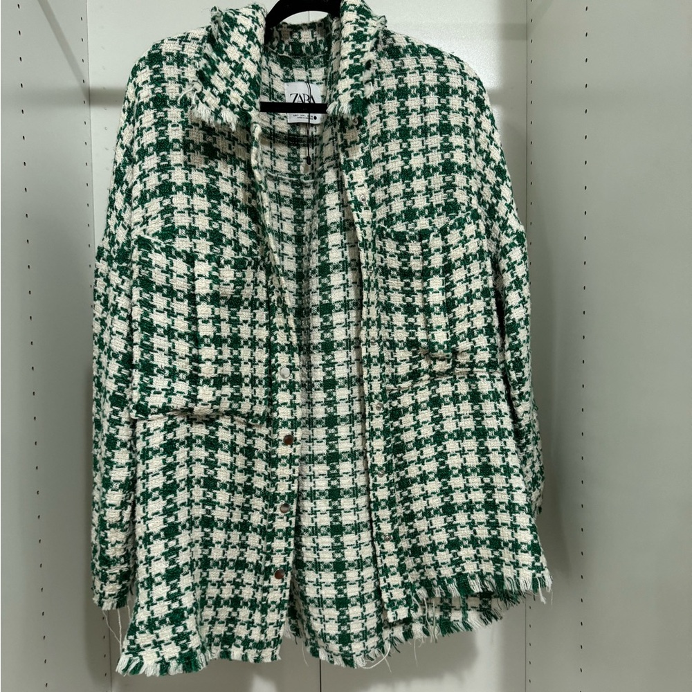 Zara Emerald and Cream Tweed Jacket